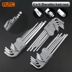 FUTE 9PCS Double-End Screwdriver Inner Hex Key Wrench Set Allen Key Hexagon Flat Ball Torx Star Head Spanner Key Set Hand Tools