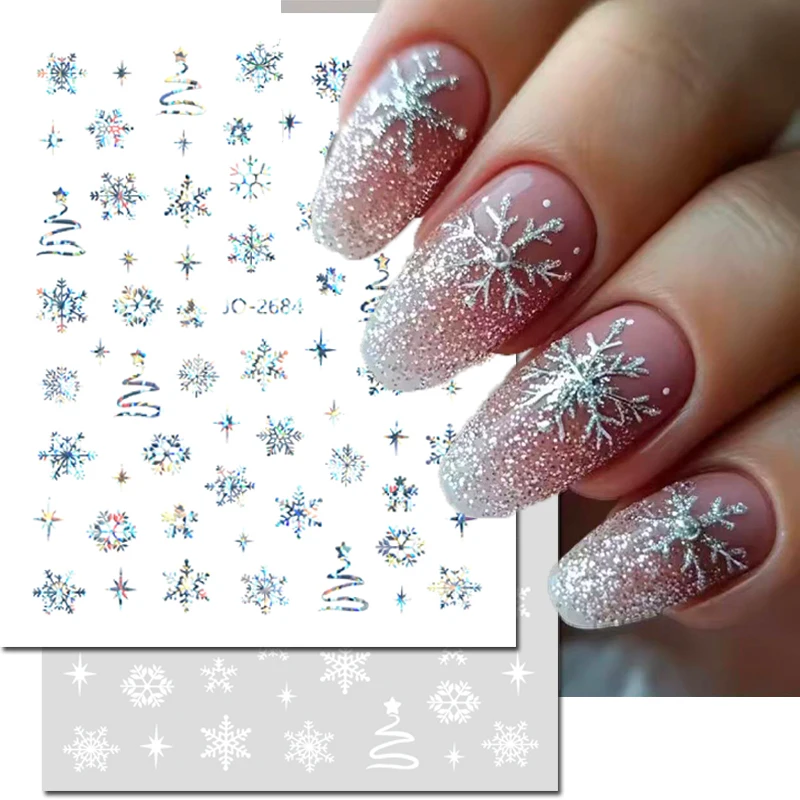 

3d Nail Art Stickers Winter Christmas Trees Stars Lasersilver Snowflakes Sliders Decals For Nails Tips Decorations Manicures