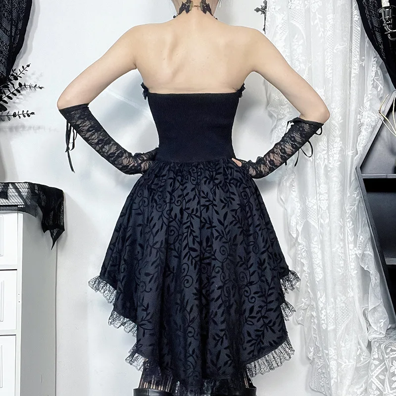 القوطية الظلام ثقافة فرعية تصميم الحلو الأميرة فساتين نسائية شيك القوس الدانتيل مشد حمالة فستان جديد تنورة صغيرة ملابس امرأة