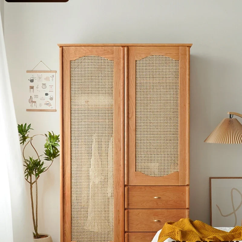 Japanese-Style Two-Door Solid Wood Wardrobe Bedroom and Household Clothes Storage Cabinet