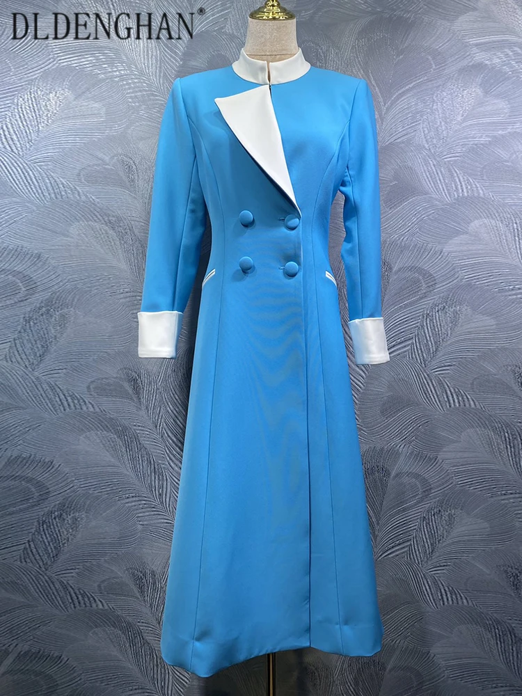 

DLDENGHAN женское двубортное пальто, осеннее пальто с воротником-стойкой и длинными рукавами, уличная верхняя одежда контрастного цвета для женщин