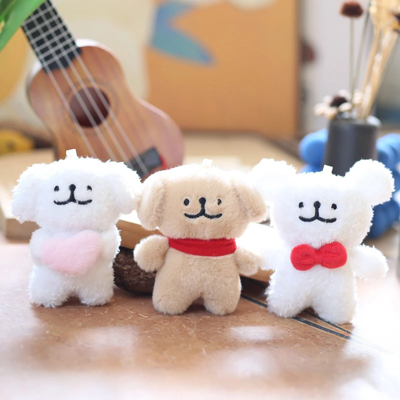 Soft Animal Plush Maltese Dog Key Ring Cute Stuffed Doll Cartoon Puppy Backpack Car Keychain Bag Pendant Birthyday Gift