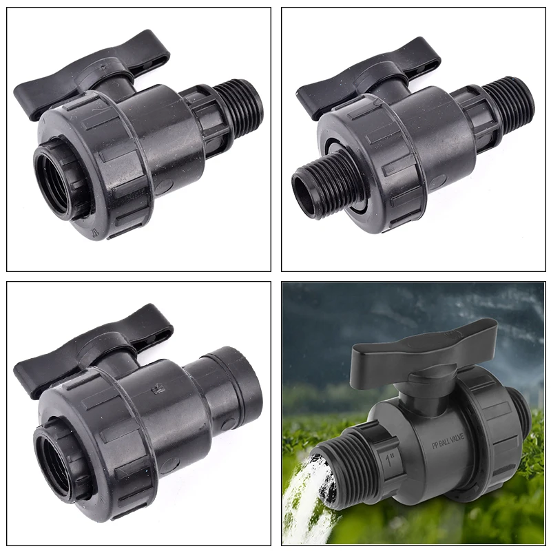 

20/25,/32mm Black Female Thread Ball Valve Garden Irrigation Water Connector Pipe Valve Aquarium Fish Tank Switch Tube Fittings