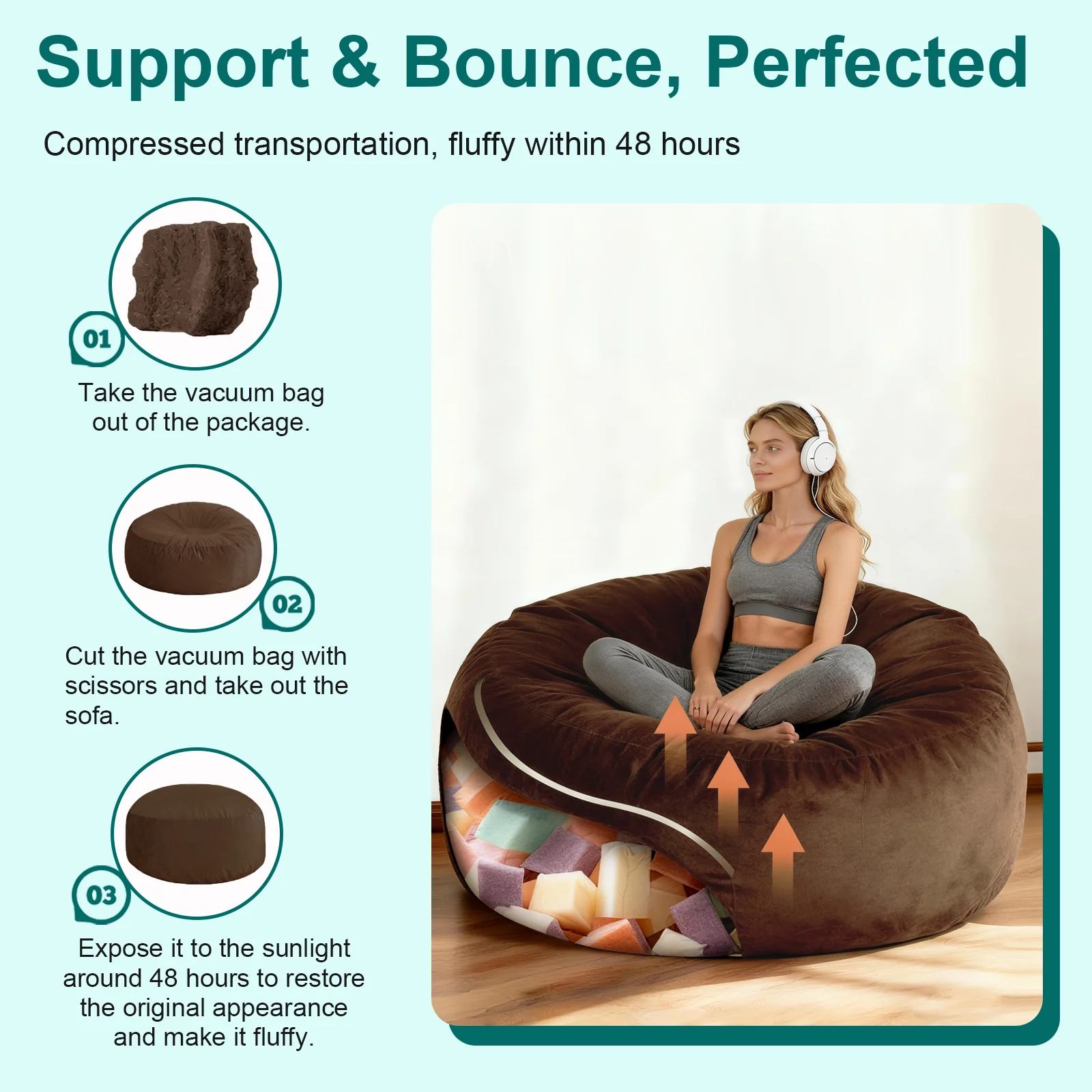 كرسي أريكة كيس بين باج - قطيفة، فائقة النعومة - كرسي بين باج من إسفنج الذاكرة مع غطاء من الجلد السويدي - أثاث محشو مملوء بالرغوة #6