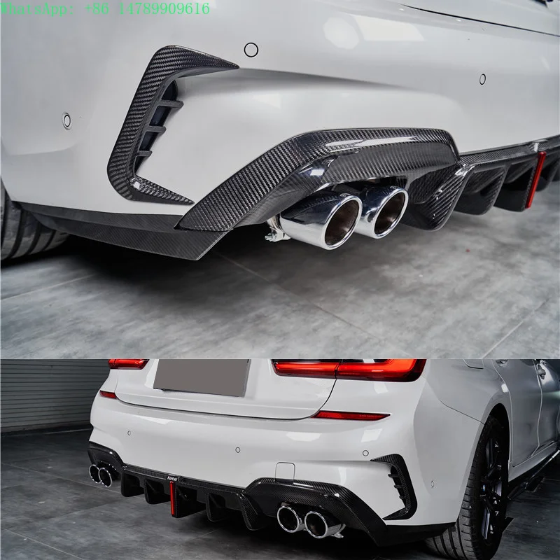 Extreme Makeover: Old To New Full Customization3 PCS Carbon Fiber Rear Bumper Lip Rear Diffuser With Lamp For  3 Series G20 2