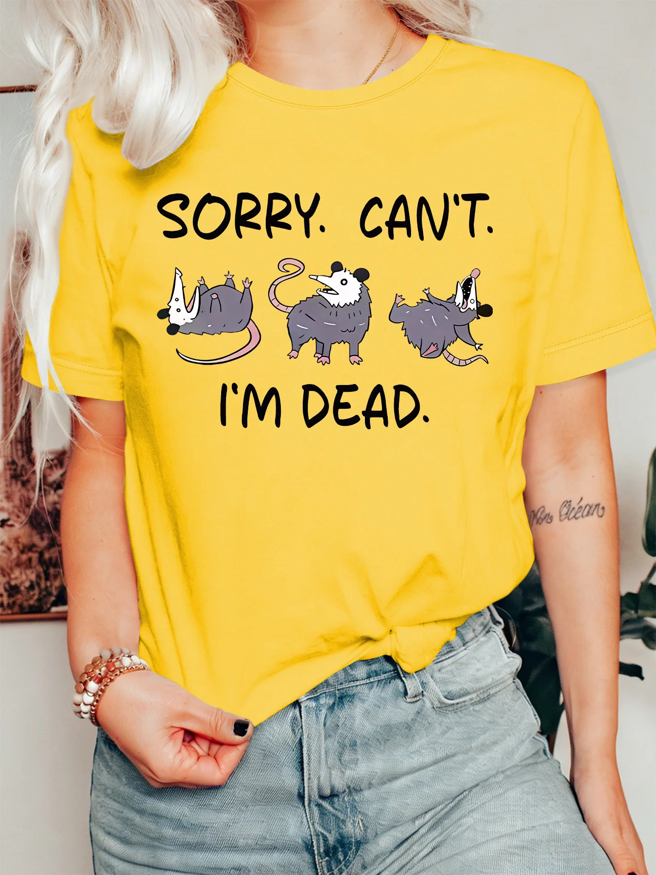 Women Fashion Quotes - Women Crew Neck Tee Funny Opossum