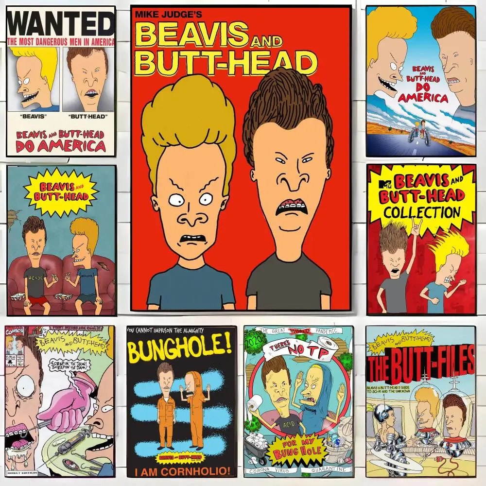 Hot Anime B-Beavis And B-Butthead Poster HD Home Decor Sticky Wall Waterproof Home Living Room Bar Aesthetic Decor