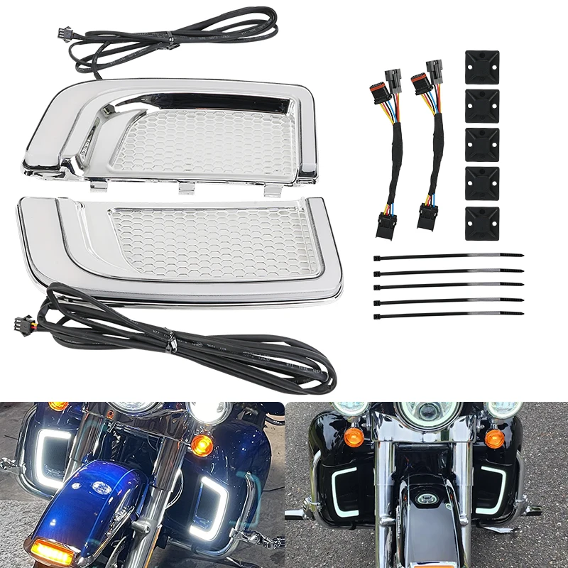 

Motorcycle LED Fairing Lower Grill Turn Signal Light Chrome For Harley Touring Electra Glide Ultra Classic Street Glide 14-22