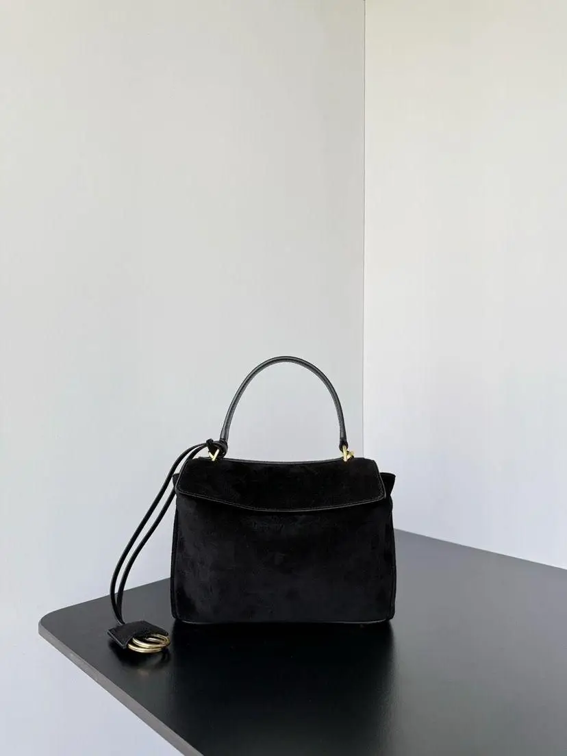 Bolso de mano/bolso bandolera de gamuza negra, bolso bandolera con solapa para mujer