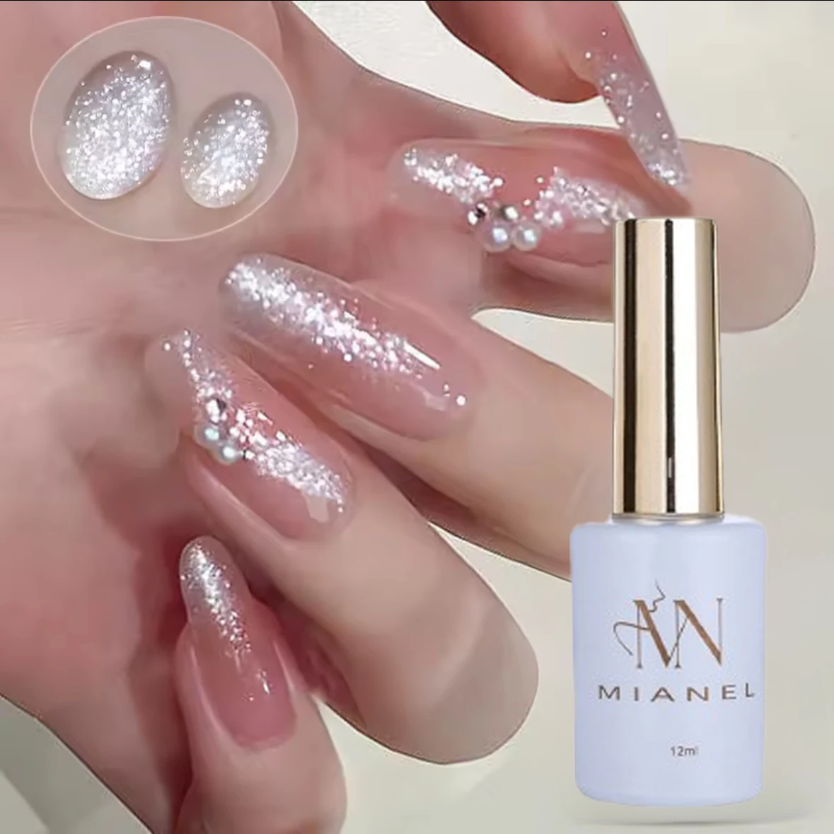 MIANEL 12ML Sommer Weißer Nagellack Hochzeit Feiner Glitzer Gel-Nagellack 2026 Aufhellender Nagellack Glitzerpuder Gel