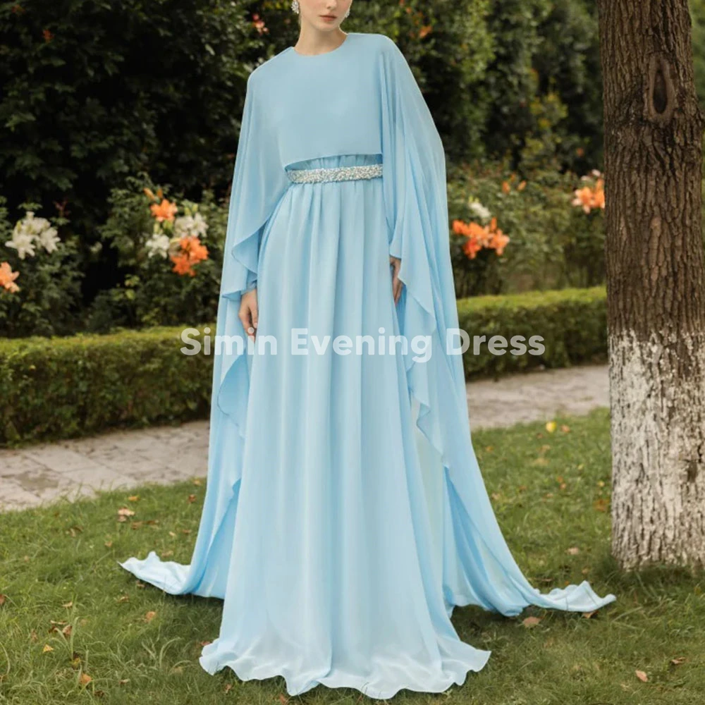 

Simin женские шифоновые вечерние платья с круглым вырезом и бисером на заказ, элегантные платья длиной до пола с длинными рукавами и шалью, 2025