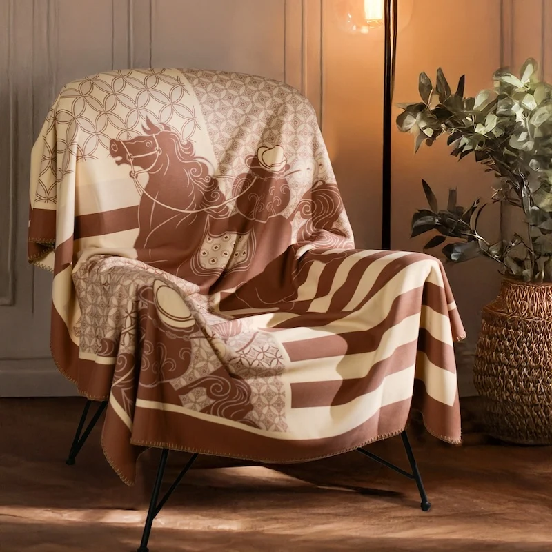 Horse Blanket Brown Blue Ivory Bedspread Modern Luxury Decorative For Sofa Throw Warm Living Room Bedding Home Decorations