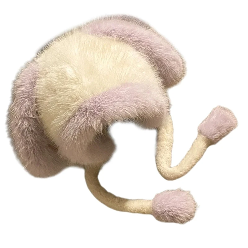 Rabbits Ears Hat Funny Plush Hat Unisex Animal Ears Flap Hat Softable Warm Hat for Girls and Ladies image 4