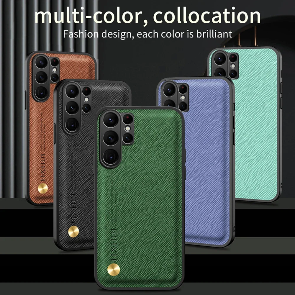 Leather Texture Back Cover For Samsung Galaxy S24 Ultra TPU Frame Camera Shockpoof Protect Phone Case Samung S24Ultra S 24 Plus