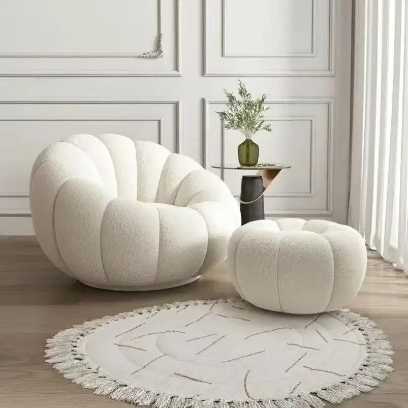Nordic modern minimalist cream style, pumpkin design casual sofa, colorful velvet living room, armrest sofa