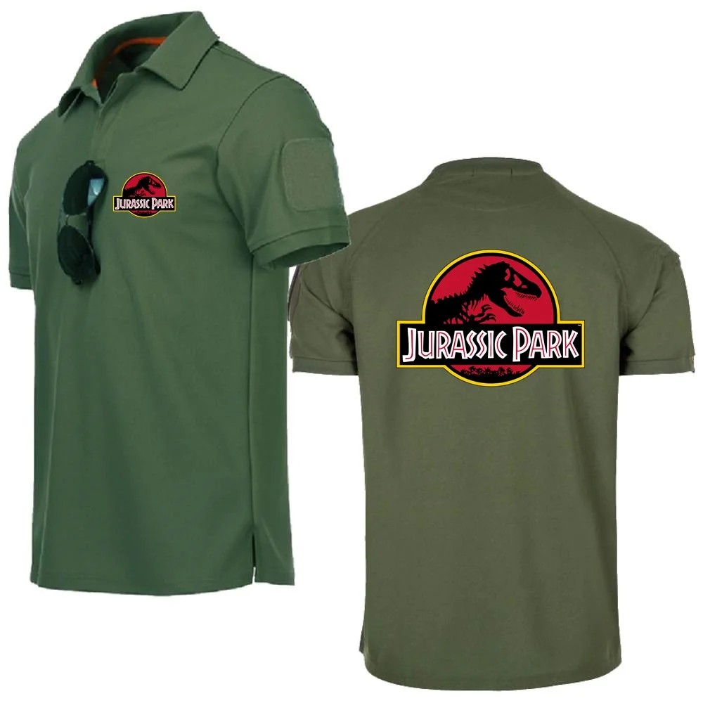 Mens Polo Shirts Military Style Shirts JURASSIC PARK Dinosaur World Graphic Tees Short Sleeve Jersey Sport Topshirt Clothes