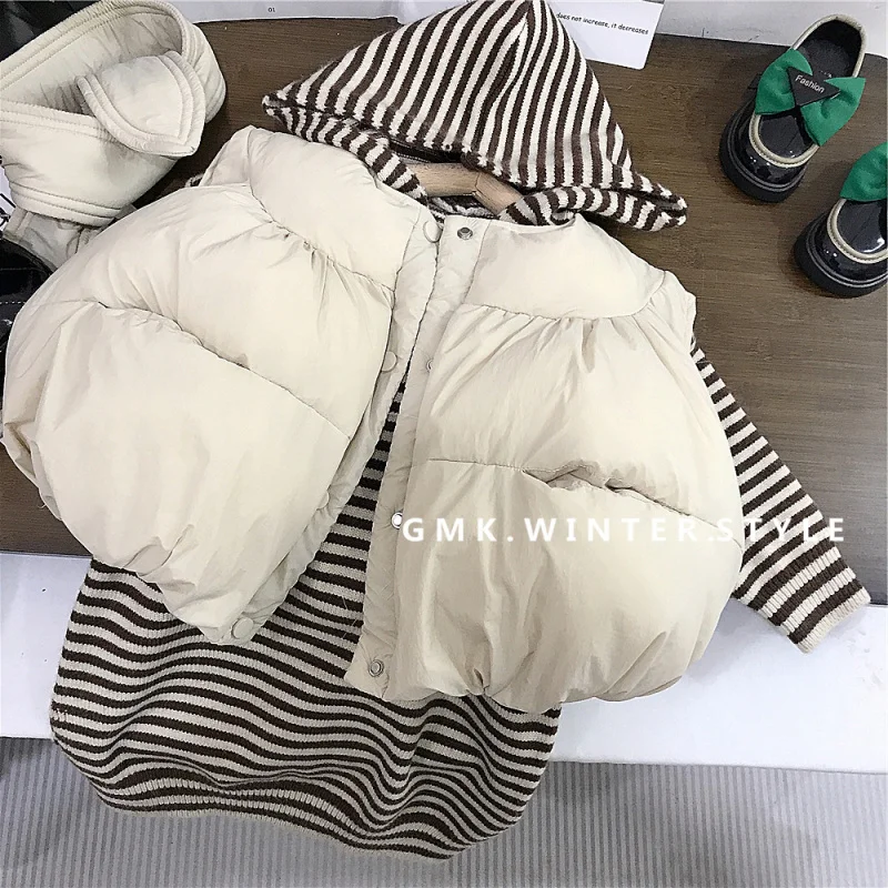 

Girls' Quilted Vest Coat Loose Lantern Sleeve Vest Jacket Children's Scarf Sleeveless Cotton Dress