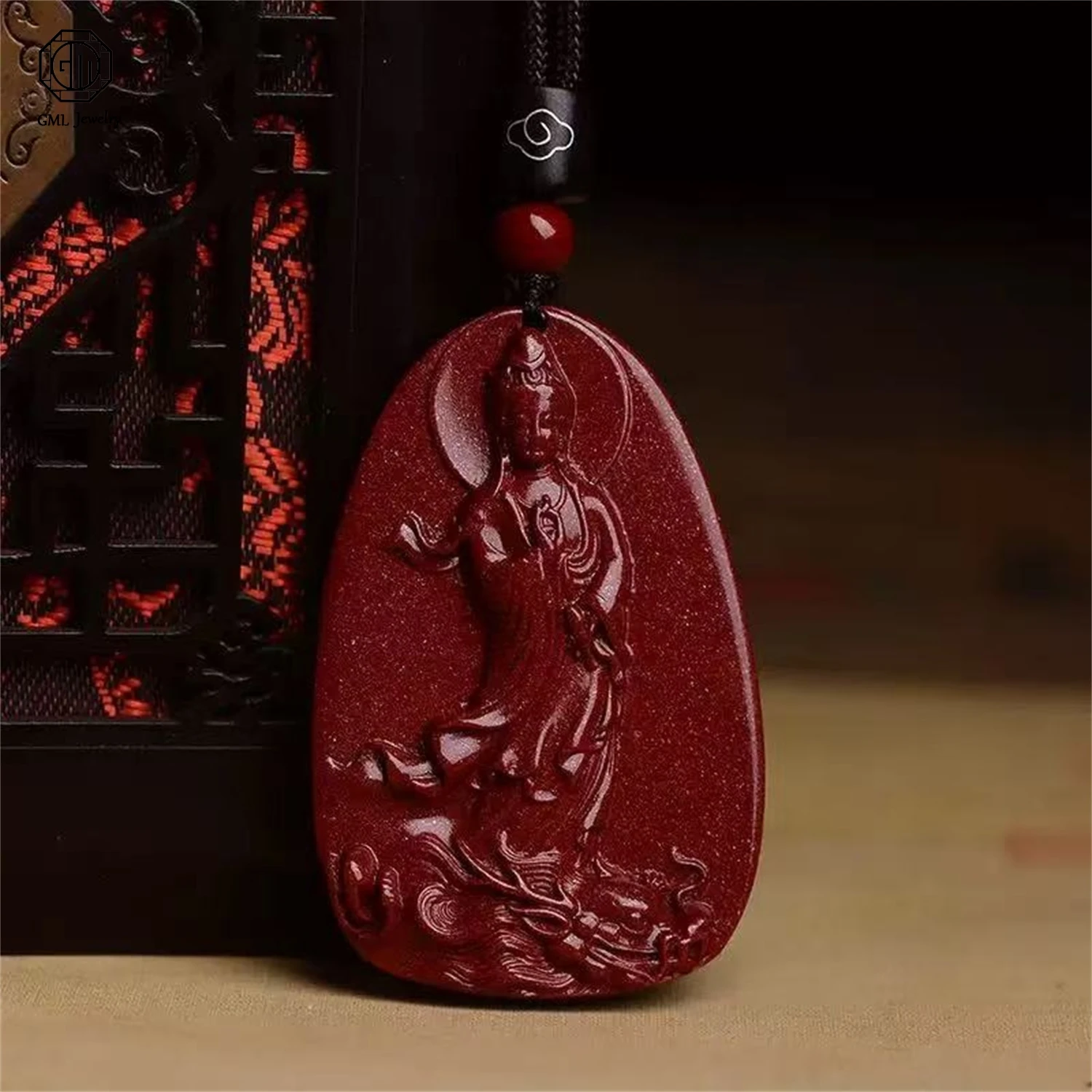 Natural High Content Raw Purple Gold Sand Cinnabar Guanyin Bodhisattva Pendant Unisex Men Women Exquisite Necklace Jewelry Gift