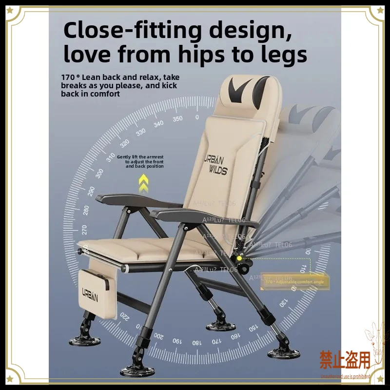 European Style Folding Reclining Fishing Chair All-Terrain Multifunctional for Outdoor