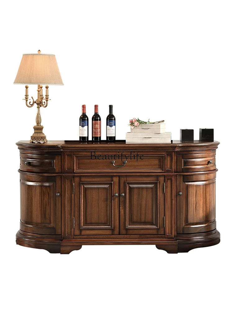 

American solid wood dining side cabinet retro semi-round solid wood porch table locker