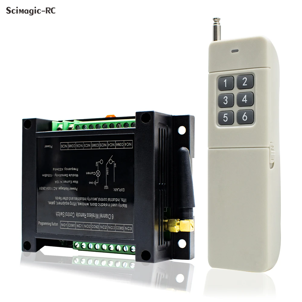 433MHz AC 220V 100-265V 6 Channel RF Wireless Remote Control System Receiver Transmitter Universal Power Industrial Controller