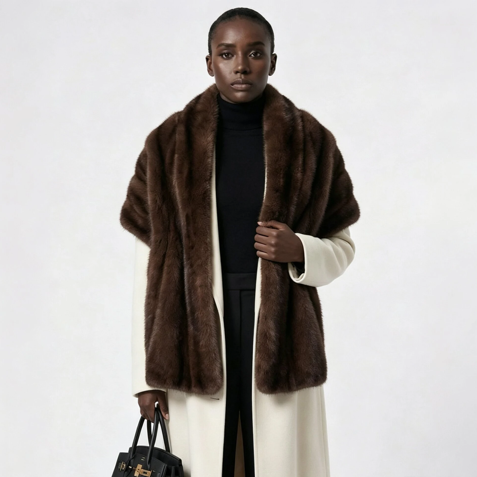 RU Women Faux Fur Wide Collar Shawl Stole Sleeveless Cape Wrap Warm Elegant Party Banquet Ladies Shoulder Outerwear