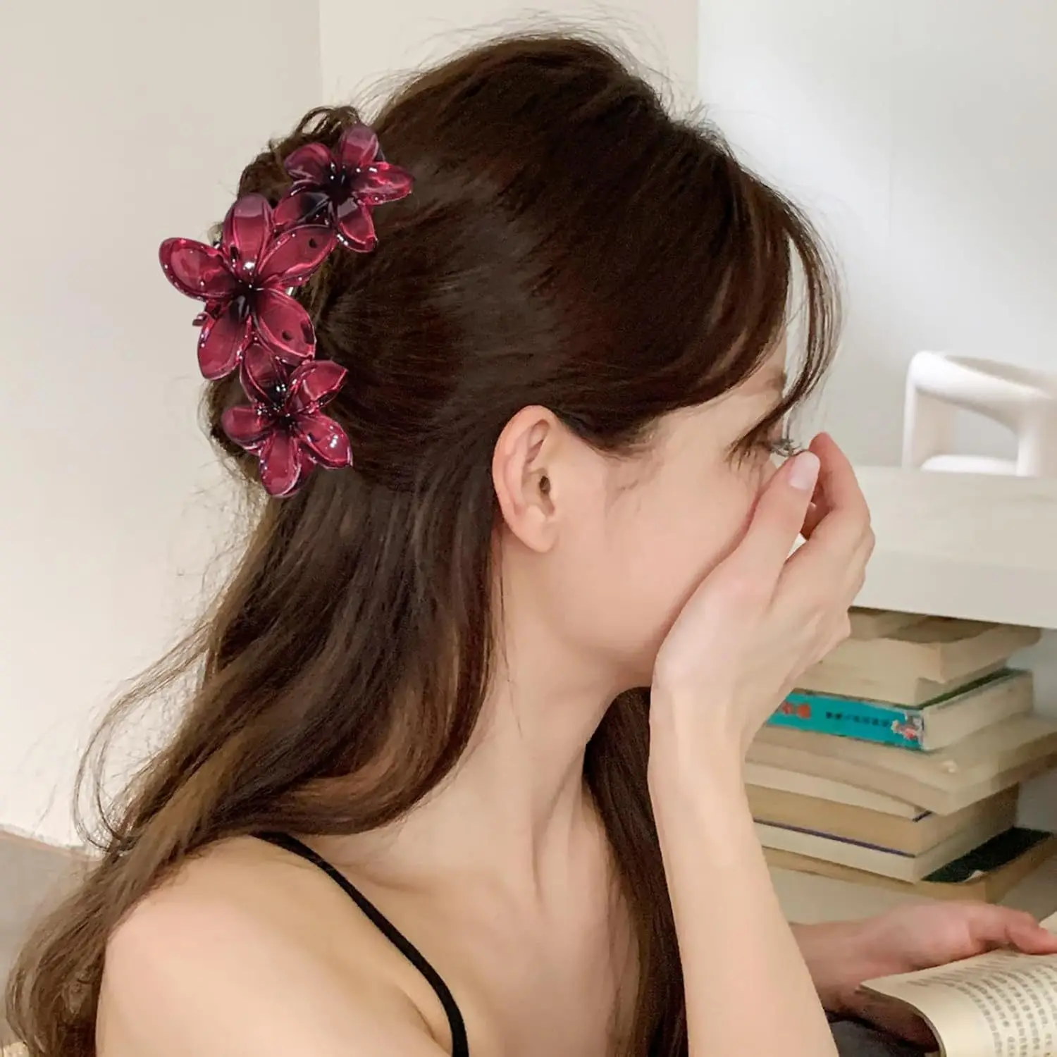 1/2 Stück Blumen-Haarspangen, hawaiianische Plumeria-Haarspangen für Frauen, rutschfeste Krallenklammern für dickes Haar, Strand-Haar-Accessoires – Detail 9