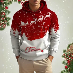 Capuz com estampa de rena de Natal masculino, Padrão Animal Cartoon, moletom casual, poliéster bonito, spandex, moletom com capuz misturado 10 principais vendas camisolas de natal homem - №8