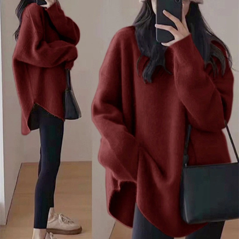 Waschbär Wolle Gestrickte Pullover Winter Mutterschaft Lose Oberbekleidung Plus Größe Schwangere Frauen Stricken Pullover Mode Jacken Rot