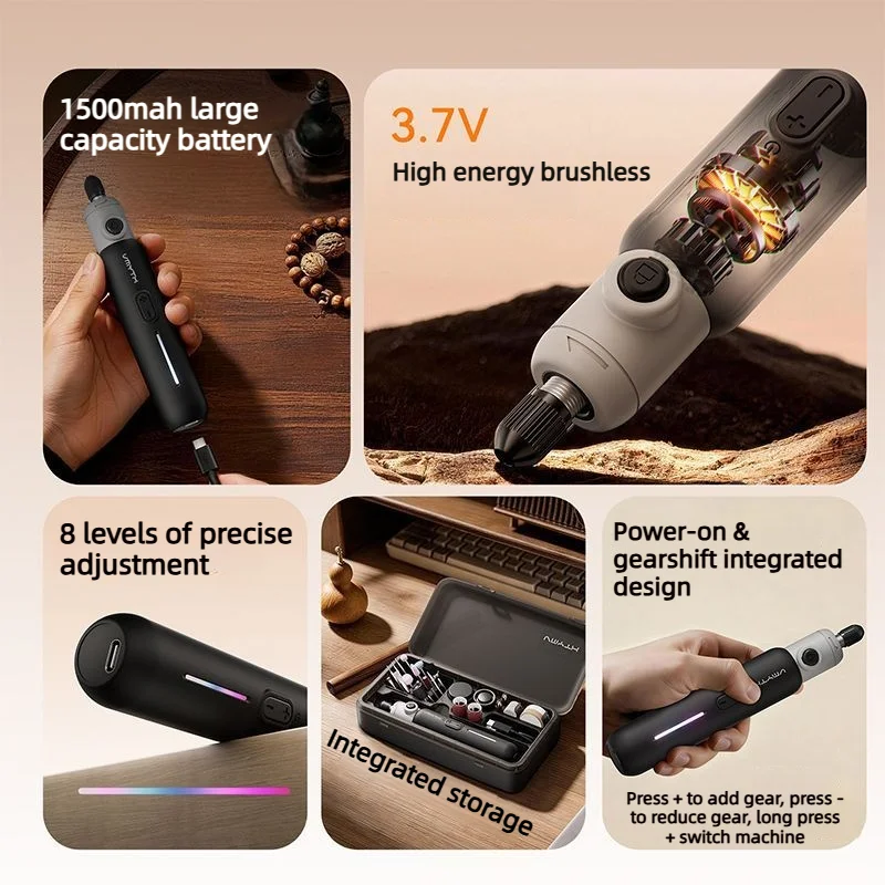 VMYTH IPenE3 Wireless Electric Drill Engraving Pen 3.7V 12000-22000r 8-speed Adjustment Colored Lights Mini Grinder Rotary Tools