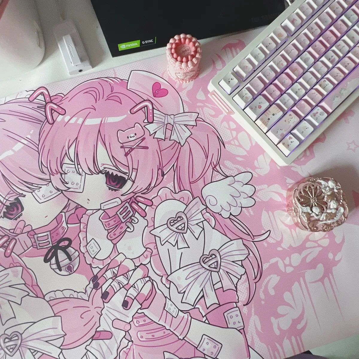 Original two-dimensional puff cat pink mouse pad girl heart girl table pad, mouse pad, cute girl