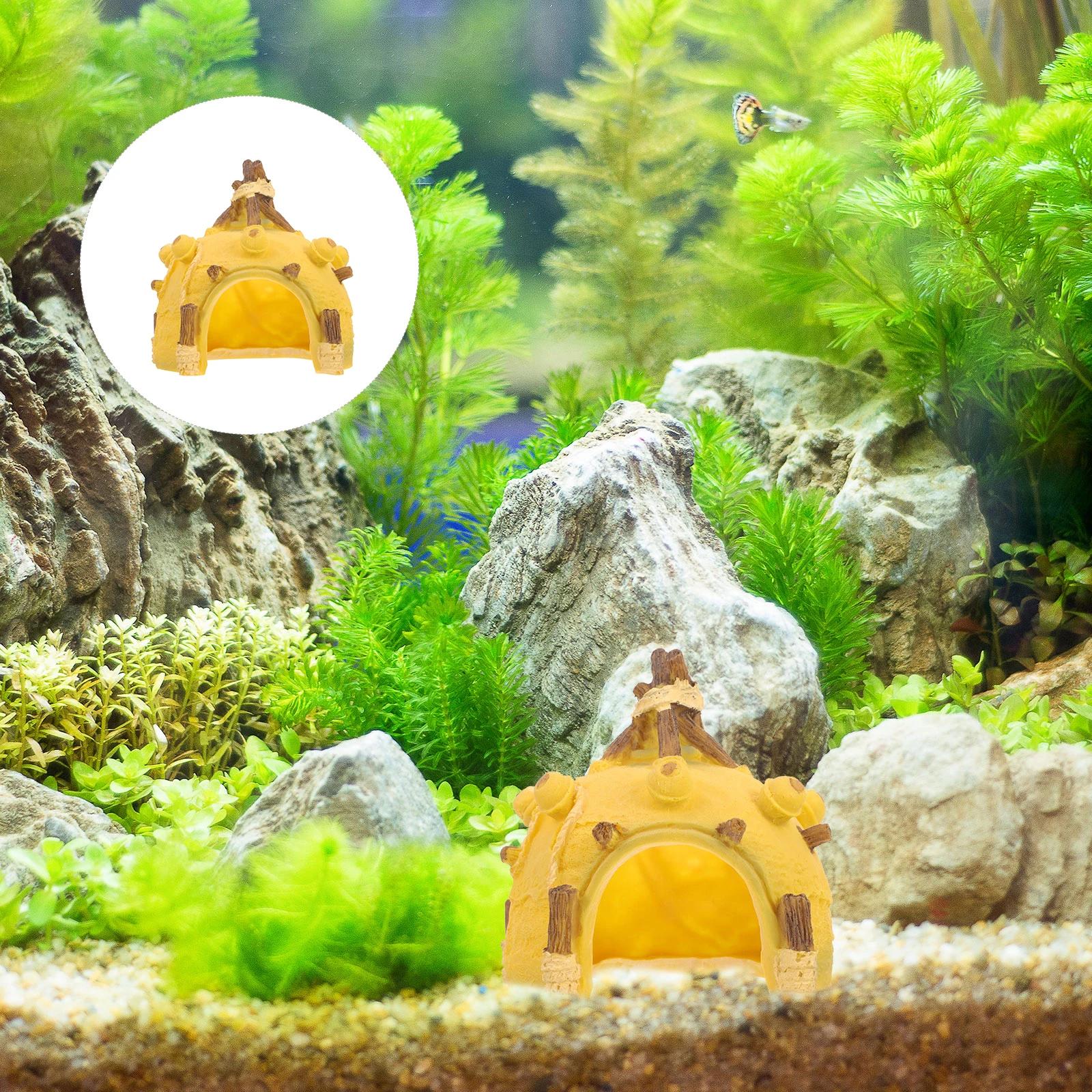 

Aquarium Tent Hut Resin Betta Hideout Ornament Fish Tank Decor Still Vivid Modelling Unique Landscape Enhance Color Effect
