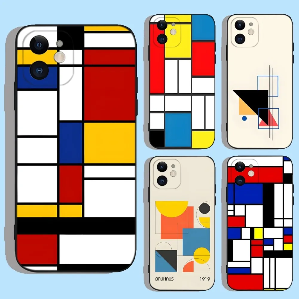 

Abstract Piet Mondrian Pattern Phone Case For iPhone 16 15 14 13 12 11 Pro Max Mini X XS SE 7 8 Plus 16E Shockproof Cover Fundas