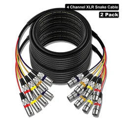 XLR Snake Cables (2 Pack) 4 Colored 4 Channel Microphone Patch Cable 3-Pin XLR Male To Female Speaker Cable for Recording Etc