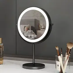 9 inch 360 degrees Bedroom or Bathroom table Lifting Makeup Mirror, 3X Magnifying Double Mirror with LED Light Cosmetic Mirror