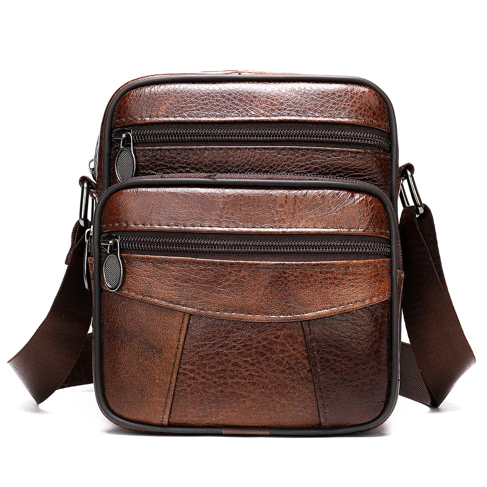 Men Shoulder Bag Genuine Leather Men's Crossbody Bags Business Zipper  Male Solid Messenger Bag Travel Outdoor Bag Phone Purse