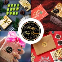 100pcs Happy New Year Stickers 8 Designs 1inch Round Black Gold Labels Stickers for Christmas Gift Cards Envelopes Boxes - Image 5
