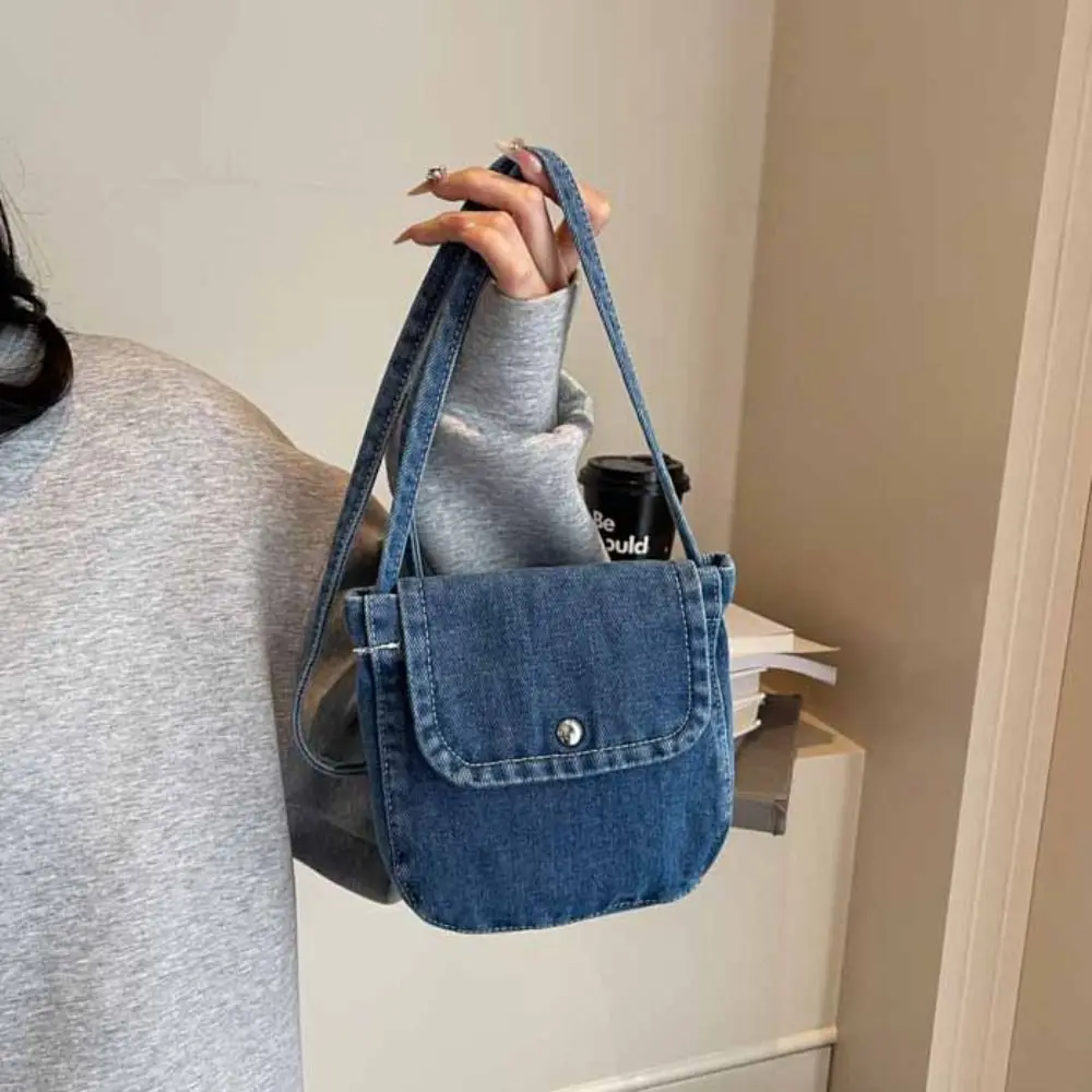 

Simple Y2K Denim Canvas Bag Street Style Large Capacity Vintage Handbag Shopping Bag Solid Color Solid Crossbody Bag Women&Men