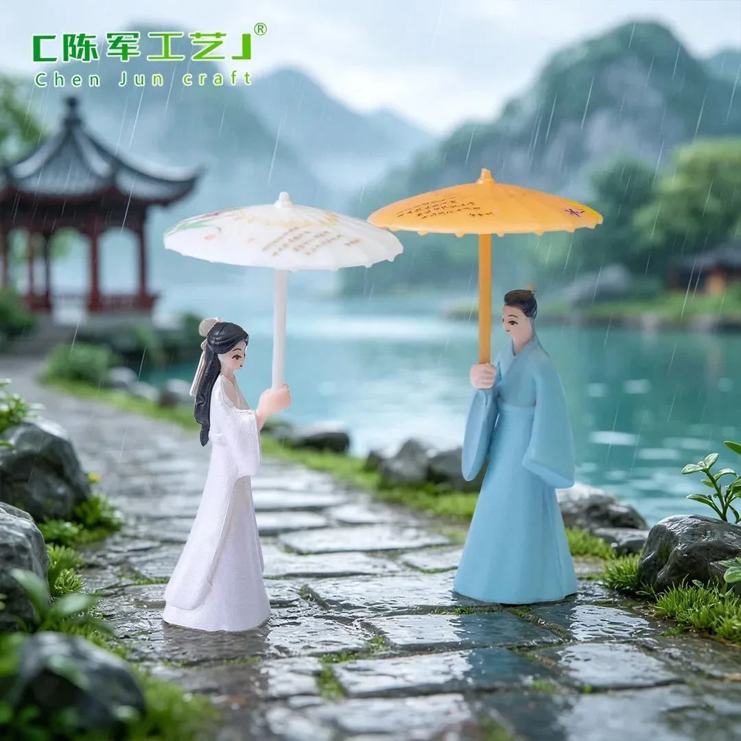 2Pcs Antique Style Umbrella Couple Statue, Creative Desktop Decoration Accessories