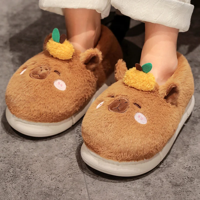 Highland Cow Capybara Plush Slippers Christmas Home Cotton Shoes Cute Animals Anti-slip Indoor Winter Warm House Slipper Gifts