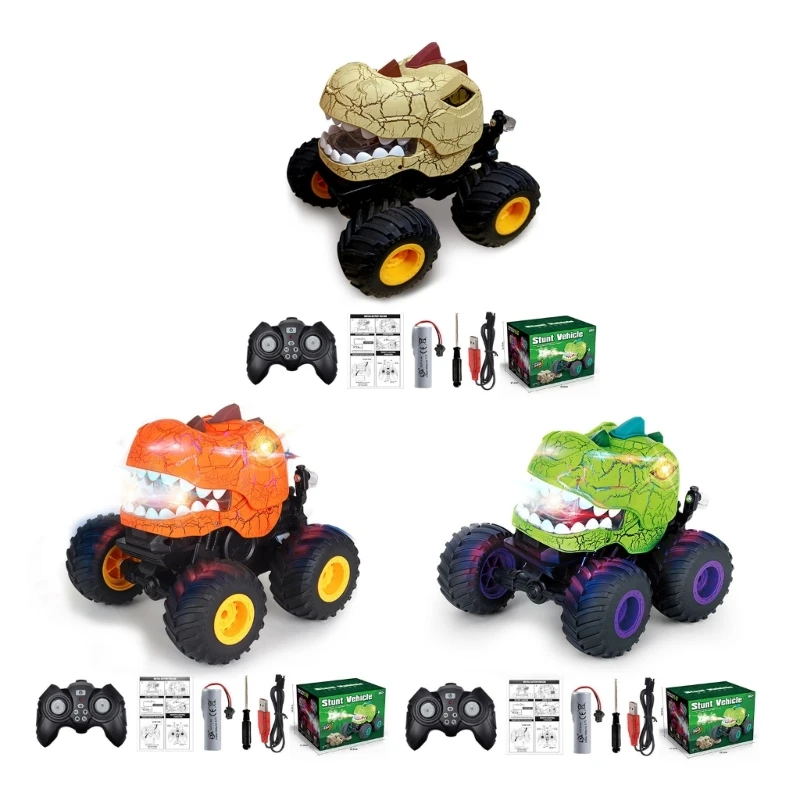 

Remote Control Truck Toy Dinosaur Rotating Stunt Car All Terrains Play Vehicle Dropship
