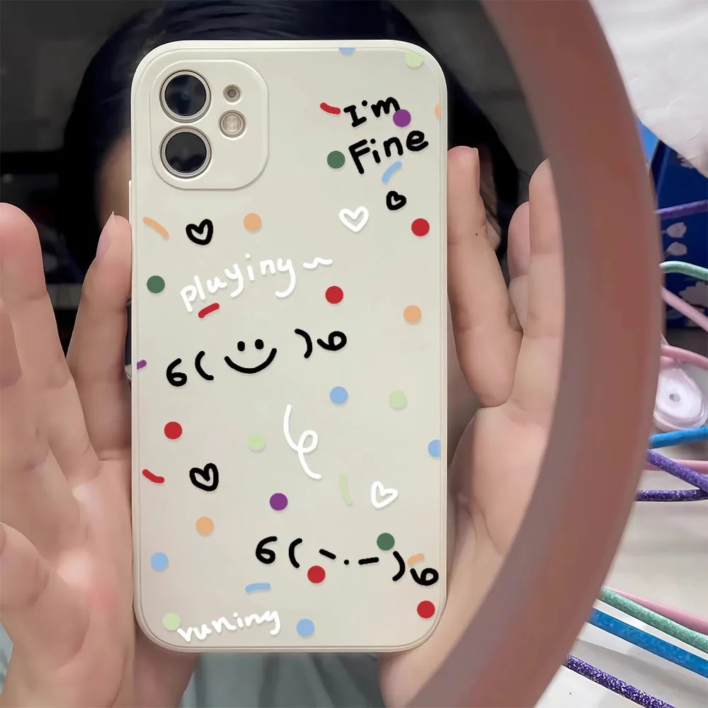 Lindo patrón de emoji de dibujos animados para iPhone 17 16 15 14 13 12 11 Pro Max funda XS X XR 16 Plus agujero fino cobertura completa Fundas