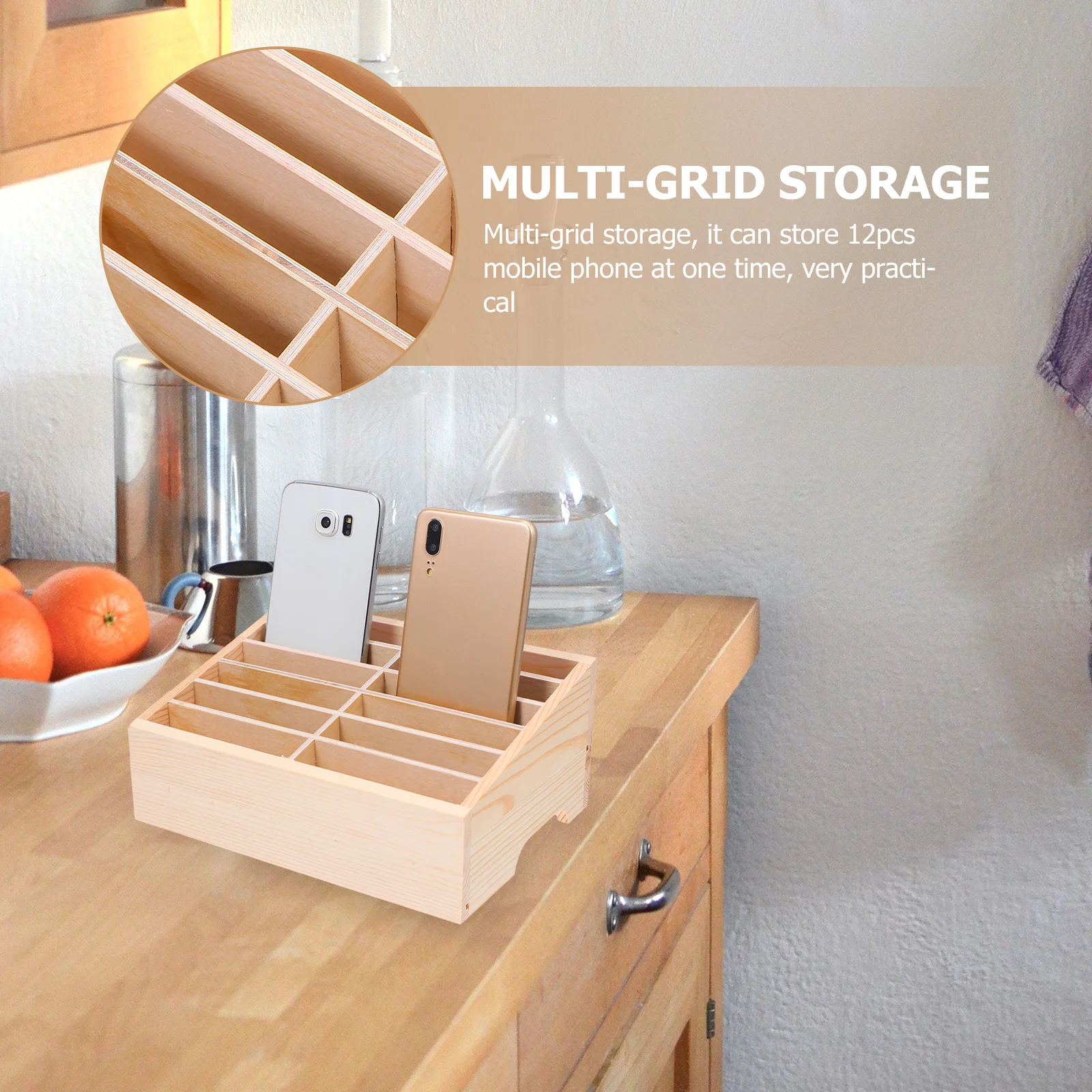 12 Grids Mobile Phone Storage Box Cell Case Classroom Organizer Phones Display Desktop Rack Wood Office Mailbox