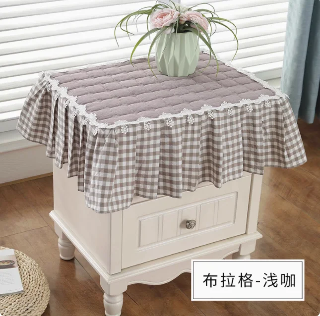 simple plaid tablecloth antislip cabinet cover dustproof bedside table cover frill
