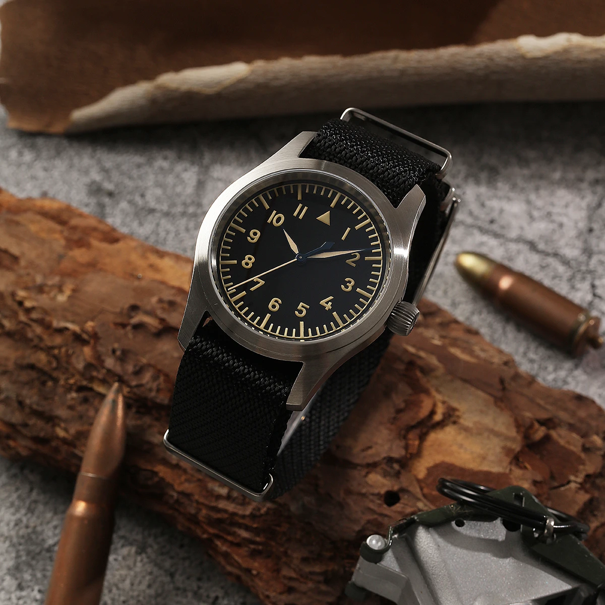 【Escapement Time】VH31 Quartz Movement Pilot Watch with Type-B Black Dial and 38mm Case Waterproof 100M Sapphire