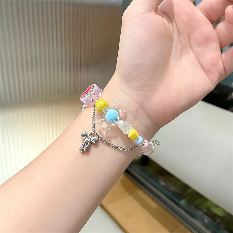 Милый карамельный ремешок для Apple Watch Series 7 Correa 44 мм 49 мм 41 38 42 45 женский эластичный браслет из бисера для IWatch 6 5 SE 4 3 Band