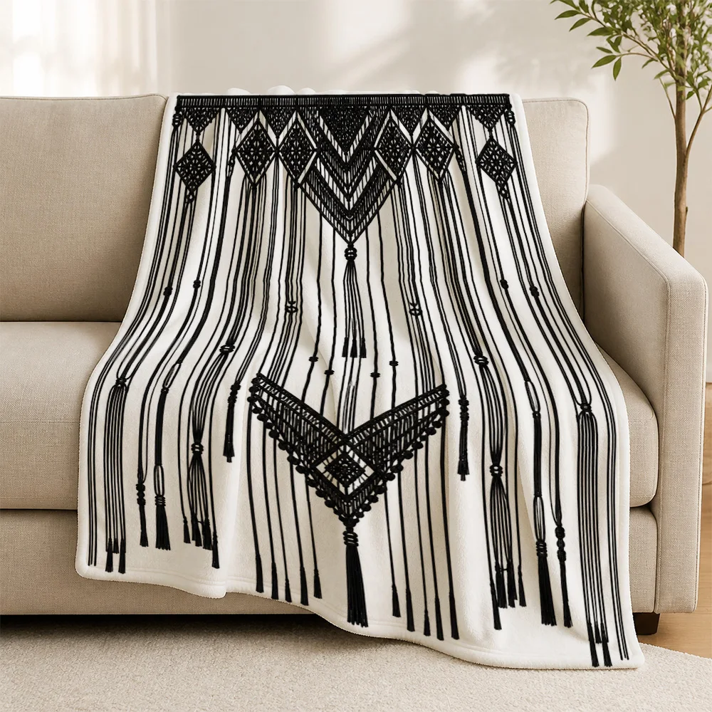Boho Moroccan Geometric Tribal Throw Blanket for Sofa Couch Decor Luxury Aztec Knit Accent Winter Fall Home Accent Decorative Co