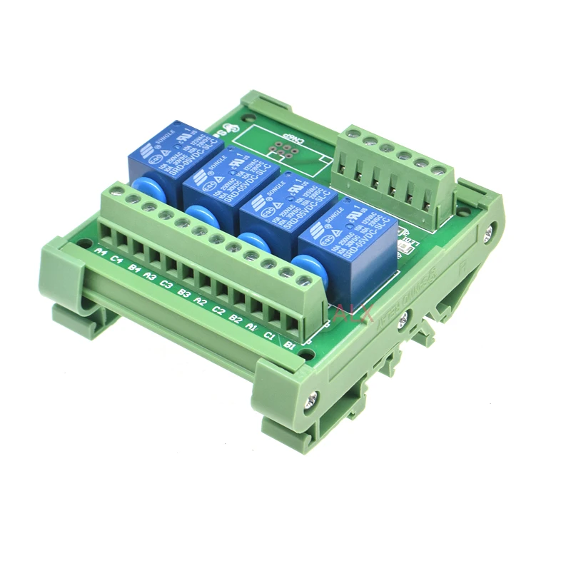 4 Channels Relay Module DIN Rail Mount SRD-05VDC-SL-C SRD-12VDC-SL-C SRD-24VDC-SL-C 10A 5V 12V 24V DC PNP NPN 1NO 1NC