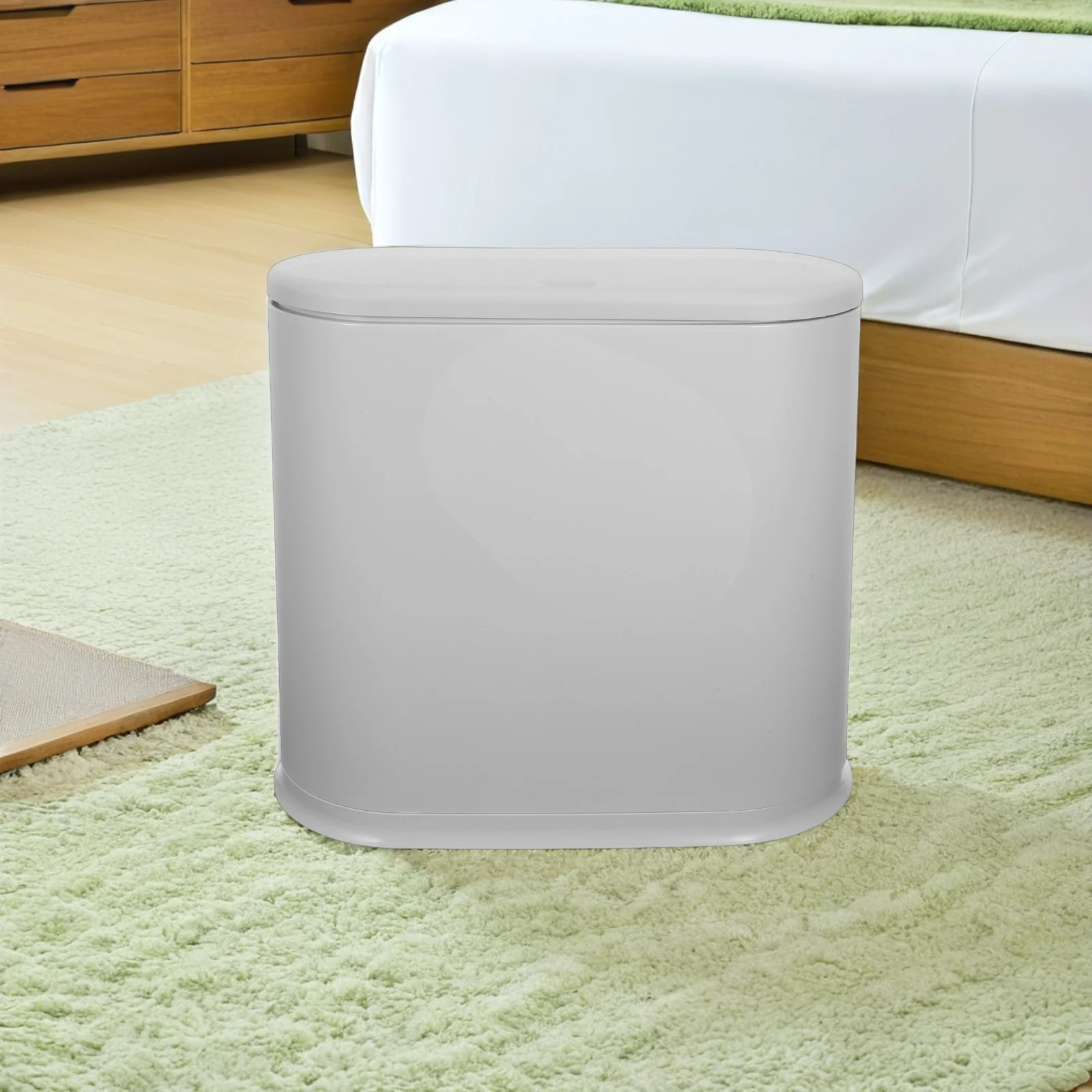 

15L Slim Press On Trash Can With Lid Space Saving For Bathroom Kitchen Rv Office Indoor Use Plastic Garbage Bin Wastebasket