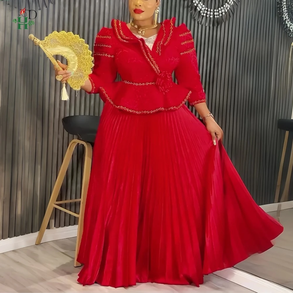 فساتين H & D الأفريقية للمرأة حجم كبير موضة جديدة Dashiki أنقرة حفل زفاف ثوب مسائي أنيق تركيا مطوي فستان ماكسي